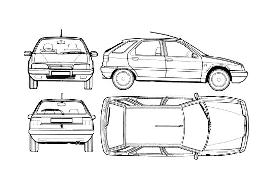 Download drawing Citroen ZX 5-door Hatchback 1992 in ai pdf